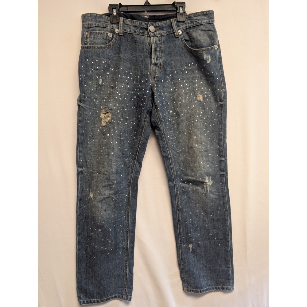 PINKO Jeans Blue Diamante Diamond Studded Skinny Low Waist Denim‎ IT27 US4 $350